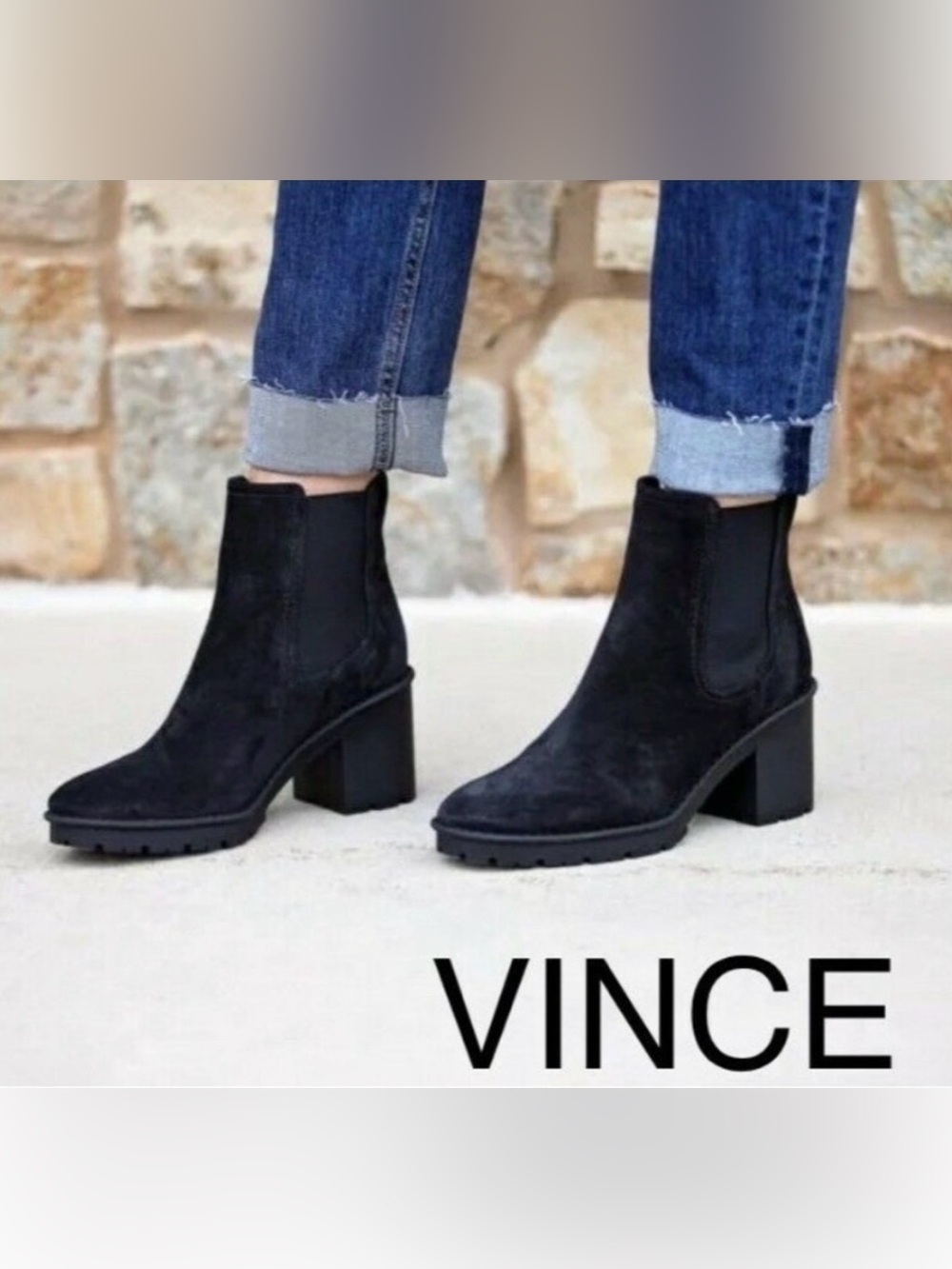 VINCE, Henderson Water-repellent Suede Lug Sole Boot, Sz 8.5